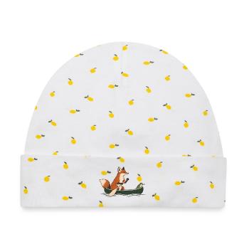Fuchs und Frosch im Kanu – Outdoor-Abenteuer - Baby Premium Organic Mütze - Weiß/Zitronengelb - Vorne