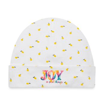 Joy in small things – bunter Aquarellspruch - Baby Premium Organic Mütze - Weiß/Zitronengelb - Vorne