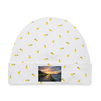 Sonnenuntergang auf dem Küstenweg - Baby Premium Organic Mütze - Weiß/Zitronengelb - Vorne