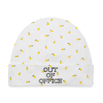 OUT OF OFFICE Schriftzug handgezeichnet - Baby Premium Organic Mütze - Weiß/Zitronengelb - Vorne