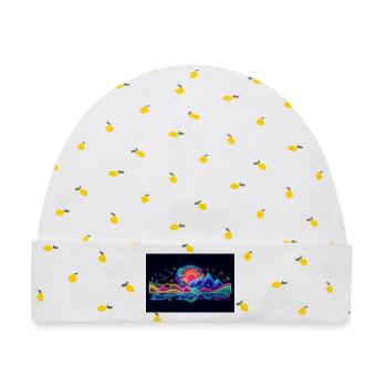 Retro Neon Neonlandschaft Berg & Sonne - Baby Premium Organic Mütze - Weiß/Zitronengelb - Vorne