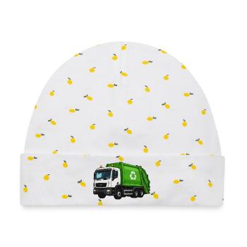 Grüner Müllwagen Recycling - Baby Premium Organic Mütze - Weiß/Zitronengelb - Vorne