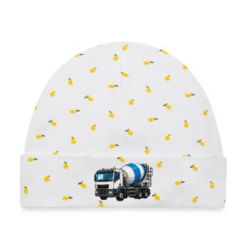 Betonmischer Lastwagen Design - Baby Premium Organic Mütze - Weiß/Zitronengelb - Vorne