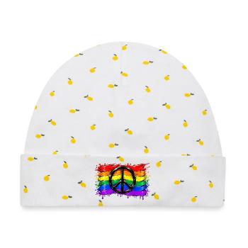 Regenbogen Friedenssymbol - Baby Premium Organic Mütze - Weiß/Zitronengelb - Vorne