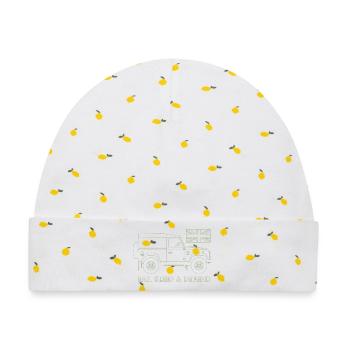 Eat, Sleep & Verteidigung - Baby Premium Organic Mütze - Weiß/Zitronengelb - Vorne