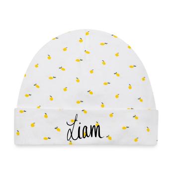 Liam - Baby Premium Organic Mütze - Weiß/Zitronengelb - Vorne