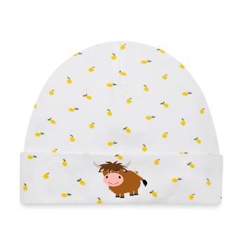 Hochlandrind Kuh - Baby Premium Organic Mütze - Weiß/Zitronengelb - Vorne