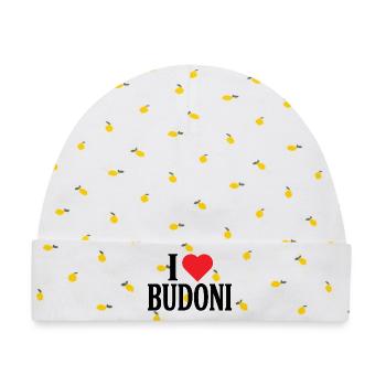 T-Shirt Io amo Budoni Sardegna T-Shirt - Baby Premium Organic Mütze - Weiß/Zitronengelb - Vorne