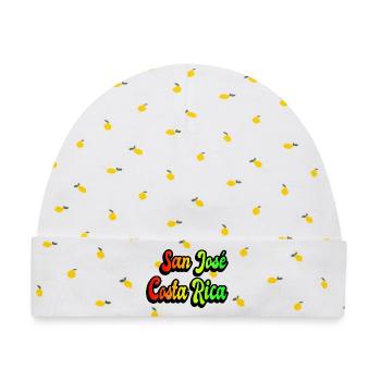 San Jose Costa Rica Regenbogen Design - Baby Premium Organic Mütze - Weiß/Zitronengelb - Vorne