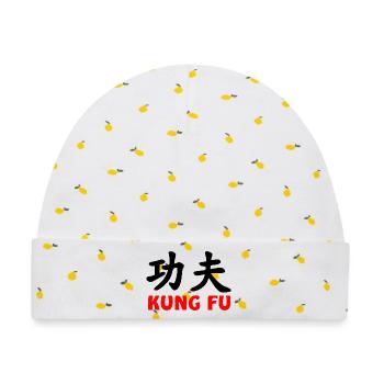 Kung Fu und Text rot - Baby Premium Organic Mütze - Weiß/Zitronengelb - Vorne