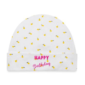 JAHRESTAG. ALLES GUTE ZUM GEBURTSTAG - Baby Premium Organic Mütze - Weiß/Zitronengelb - Vorne
