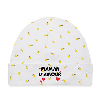 Maman d'Amour - Muttertag - Baby Premium Organic Mütze - Weiß/Zitronengelb - Vorne