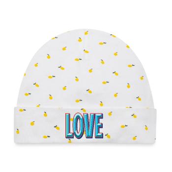 LOVE 3D-Ausschnitt - Baby Premium Organic Mütze - Weiß/Zitronengelb - Vorne