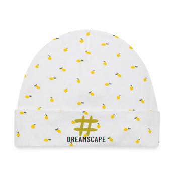 Dreamscape Hatch Tag Slogan - Baby Premium Organic Mütze - Weiß/Zitronengelb - Vorne