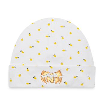 Kürbis Gesicht Halloween Scribble - Baby Premium Organic Mütze - Weiß/Zitronengelb - Vorne