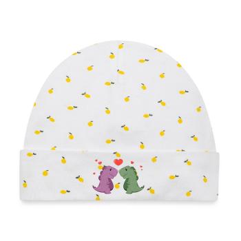 Süße Dinos mit Herz - Baby Premium Organic Mütze - Weiß/Zitronengelb - Vorne
