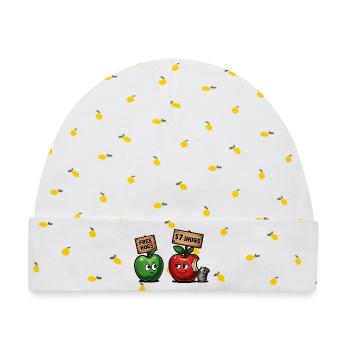 Lustiges Äpfel-Motiv mit Free Hugs Gag - Baby Premium Organic Mütze - Weiß/Zitronengelb - Vorne