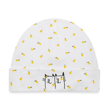 Verspielte Katzenillustration  - Baby Premium Organic Mütze - Weiß/Zitronengelb - Vorne