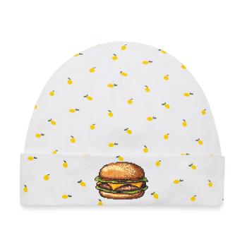 8Bit Hamburger Pixelkunst - Baby Premium Organic Mütze - Weiß/Zitronengelb - Vorne