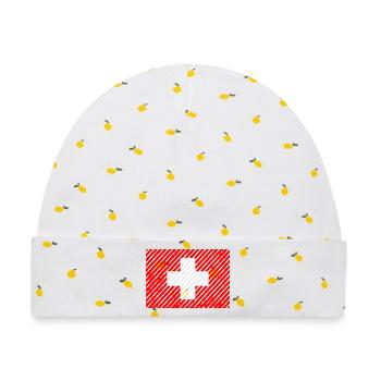  Schweizer Flagge Retro - Baby Premium Organic Mütze - Weiß/Zitronengelb - Vorne