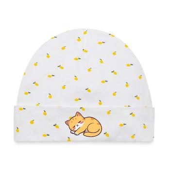 Schlafende Katze - Baby Premium Organic Mütze - Weiß/Zitronengelb - Vorne