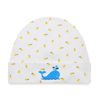 Nautic Design Blauwal Splash Karikatur - Baby Premium Organic Mütze - Weiß/Zitronengelb - Vorne