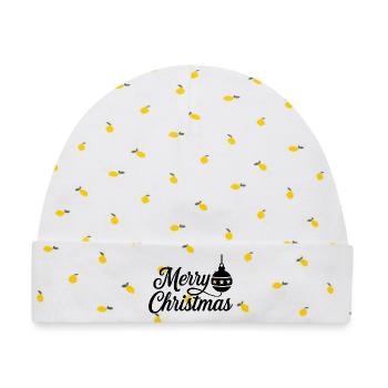 Merry Christmas mit Weihnachtskugel - Baby Premium Organic Mütze - Weiß/Zitronengelb - Vorne