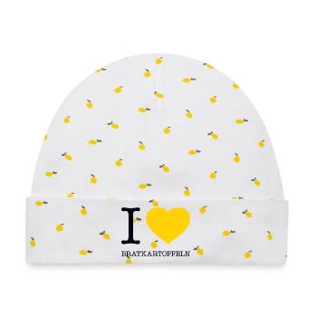 I love Bratkartoffeln - Baby Premium Organic Mütze - Weiß/Zitronengelb - Vorne