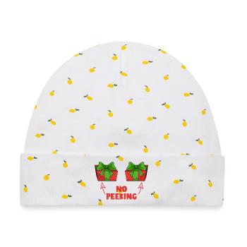 Nicht gucken! Unartiges Weihnachtsgeschenk! Gucken - Baby Premium Organic Mütze - Weiß/Zitronengelb - Vorne