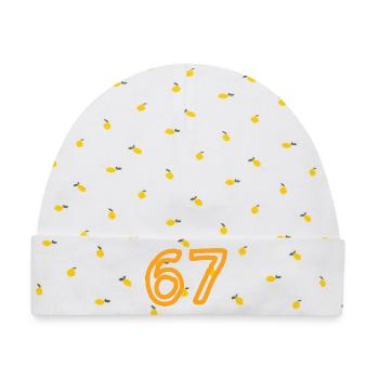 Nummer 67 in orange - Baby Premium Organic Mütze - Weiß/Zitronengelb - Vorne
