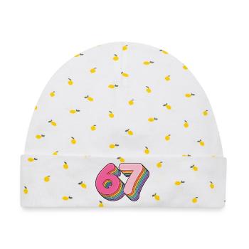 67 - Funny Six Seven T-Shirt - Baby Premium Organic Mütze - Weiß/Zitronengelb - Vorne