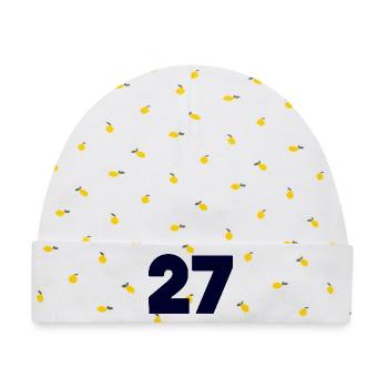 Fett 27 Numerisches Emblem - Baby Premium Organic Mütze - Weiß/Zitronengelb - Vorne