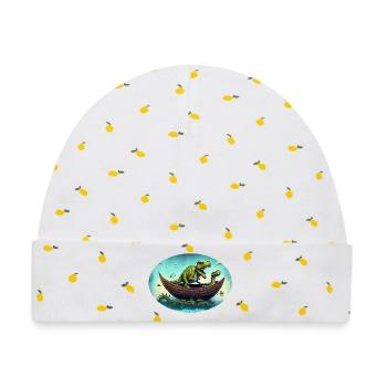 Dino Arche - Baby Premium Organic Mütze - Weiß/Zitronengelb - Vorne