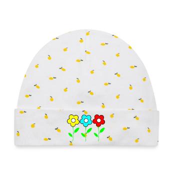 Drei bunte Blumen auf Schwarz - Baby Premium Organic Mütze - Weiß/Zitronengelb - Vorne
