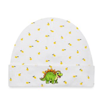 Fröhlicher Dino Stegosaurus - Baby Premium Organic Mütze - Weiß/Zitronengelb - Vorne