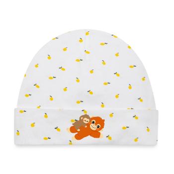 Baby-Affe und Plüschtier - Baby Premium Organic Mütze - Weiß/Zitronengelb - Vorne