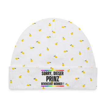 Prinz liebt Männer – Gay Pride, CSD Design Spruch - Baby Premium Organic Mütze - Weiß/Zitronengelb - Vorne