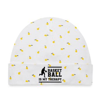 Basketball Therapy  - Baby Premium Organic Mütze - Weiß/Zitronengelb - Vorne