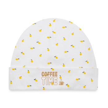 Coffee Time, Genuss aus der Kaffeetasse - Baby Premium Organic Mütze - Weiß/Zitronengelb - Vorne