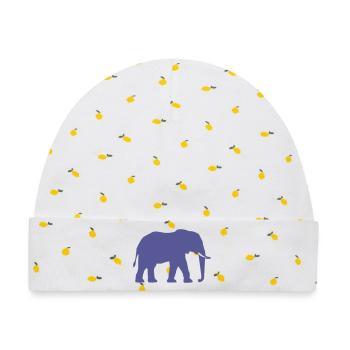 Violetter Elefant Silhouette - Baby Premium Organic Mütze - Weiß/Zitronengelb - Vorne