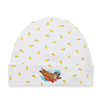 Lustiger Otter mit Taucherbrille - Baby Premium Organic Mütze - Weiß/Zitronengelb - Vorne