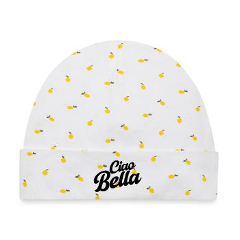 Ciao Bello Italien Spruch – Minimal Typo Design - Baby Premium Organic Mütze - Weiß/Zitronengelb - Vorne