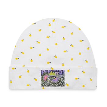Psychedelisches Einzelauge Muster - Baby Premium Organic Mütze - Weiß/Zitronengelb - Vorne