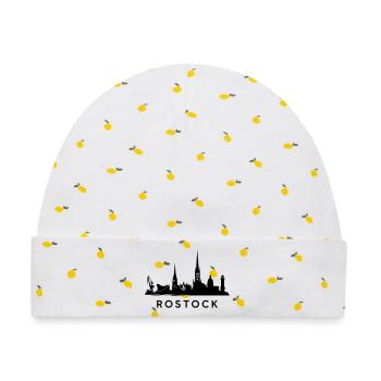 Rostock Skyline - Baby Premium Organic Mütze - Weiß/Zitronengelb - Vorne