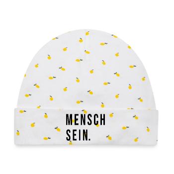 Mensch Sein - Baby Premium Organic Mütze - Weiß/Zitronengelb - Vorne