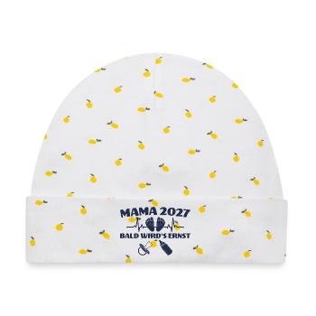 Werdende Mama 2027 Bald wird's ernst - Baby Premium Organic Mütze - Weiß/Zitronengelb - Vorne
