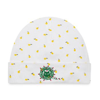 Katze Lichterkette Illustration - Baby Premium Organic Mütze - Weiß/Zitronengelb - Vorne