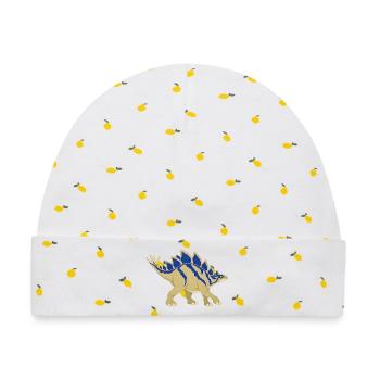 Blau gestreifter Stegosaurus im Vintage-Stil - Baby Premium Organic Mütze - Weiß/Zitronengelb - Vorne