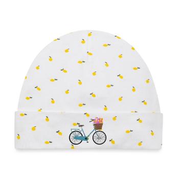 Fahrrad mit bunten Blumen im Korb - Baby Premium Organic Mütze - Weiß/Zitronengelb - Vorne
