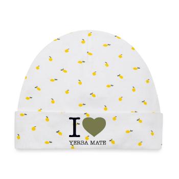 I LOVE YERBA MATE - Baby Premium Organic Mütze - Weiß/Zitronengelb - Vorne